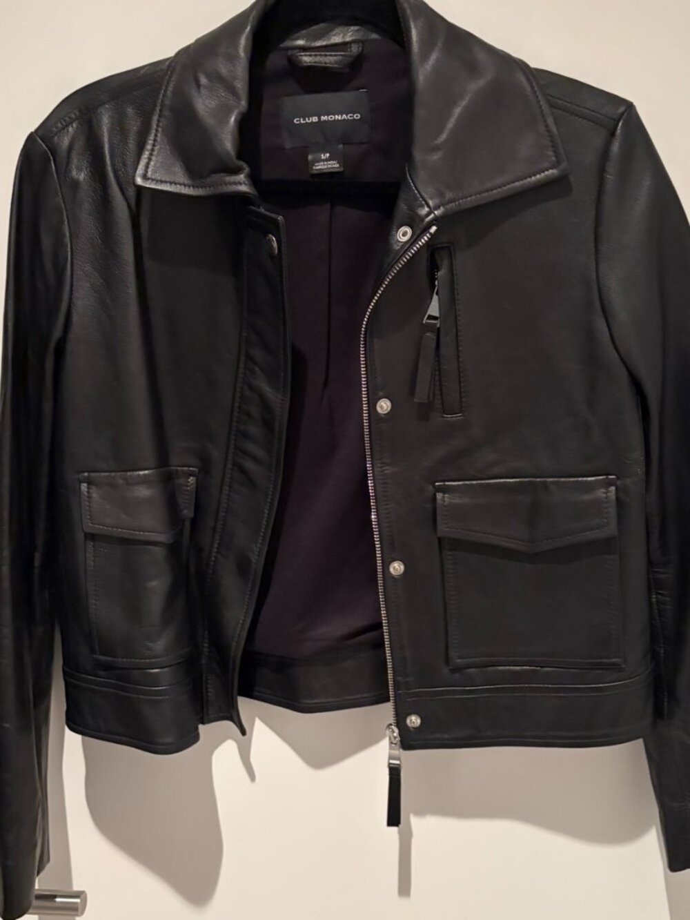 Club Monaco Black Leather Zip Jacket S